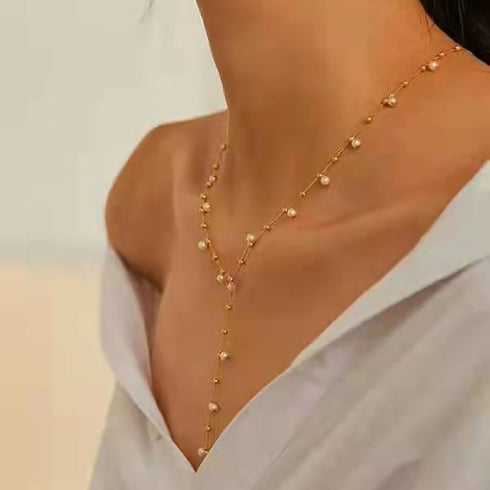 Elegant Y Shape Dainy Pearls Long Necklace - Zafari Studio Jewelry